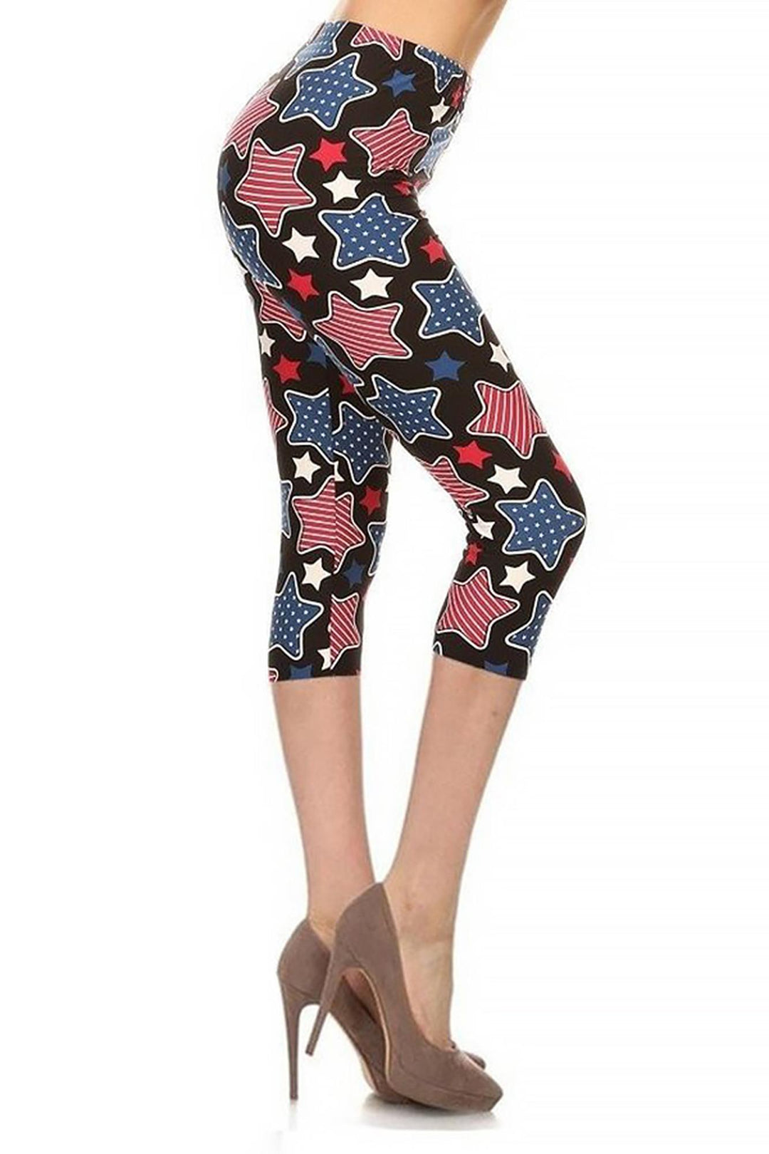 Wholesale Buttery Smooth Jumbo USA Stars Extra Plus Size Capris - 3X-5X