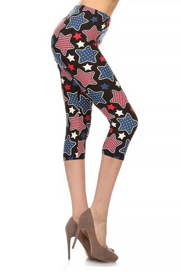 Wholesale Buttery Smooth Jumbo USA Stars Extra Plus Size Capris - 3X-5X