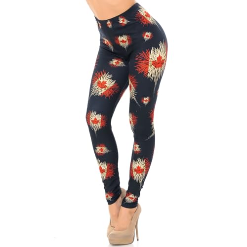 Wholesale Creamy Soft Canadian Flag Fireworks Leggings - USA Fashion