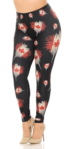 Wholesale Creamy Soft Canadian Flag Fireworks Plus Size Leggings - USA Fashion