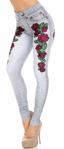 Wholesale Creamy Soft Light Blue Denim Rose Plus Size Leggings - By USA Fashion