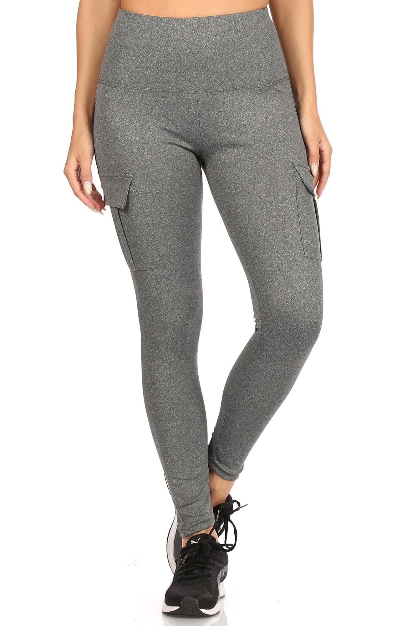 Wholesale Solid High Waist Tummy Control Sport Leggings with Cargo Pocket
