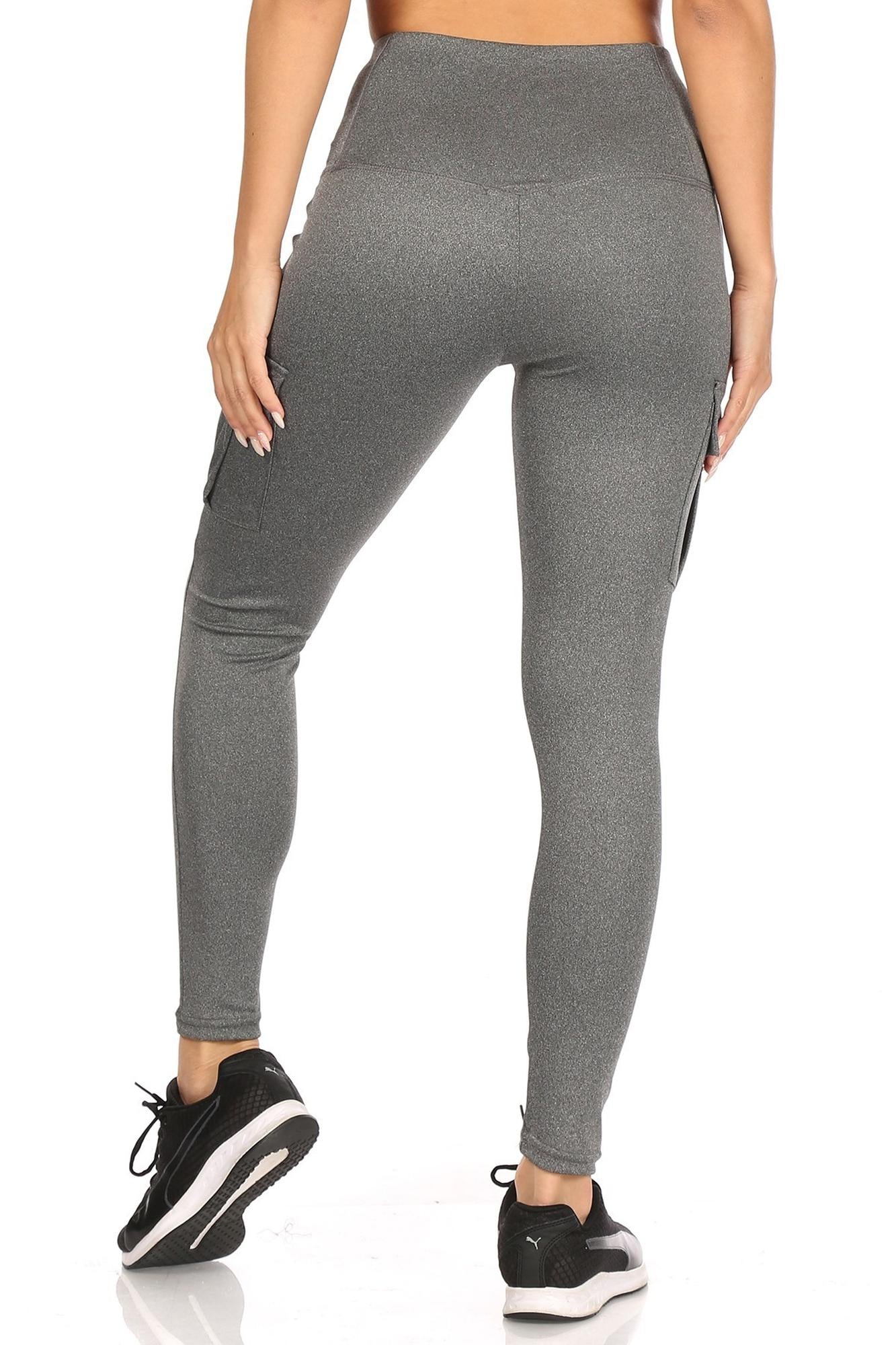 Wholesale Solid High Waist Tummy Control Sport Leggings with Cargo Pocket