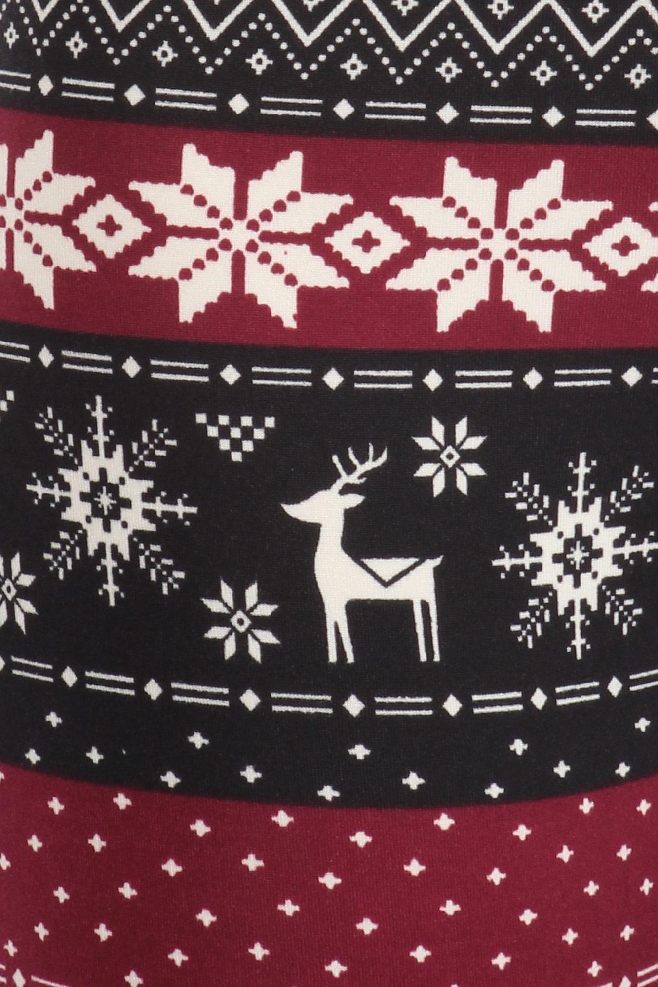 Wholesale Soft Fleece Beautiful Burgundy Reindeer and Snowflake Leggings