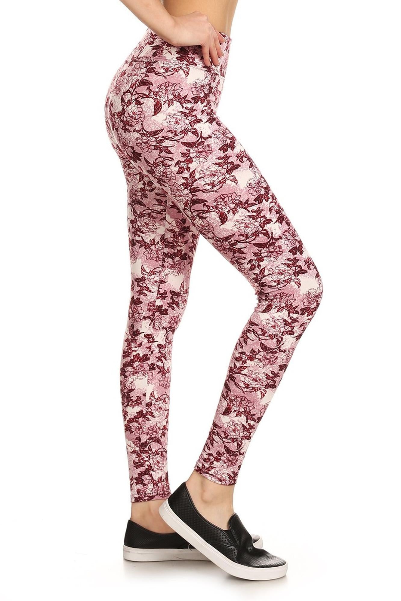 Wholesale Premium Brushed High Waisted Rosetta Rose Sport Leggings