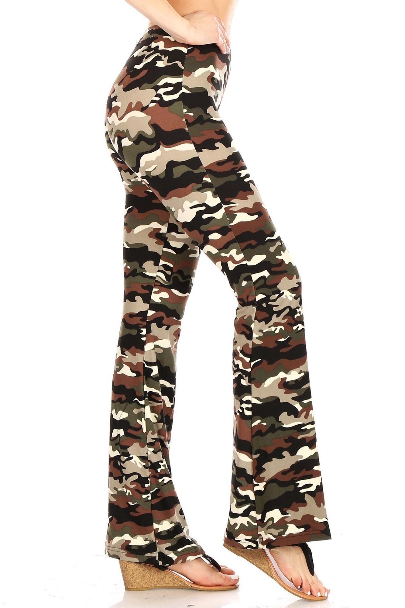 Wholesale Buttery Smooth Olive Camouflage Bell Bottom Leggings