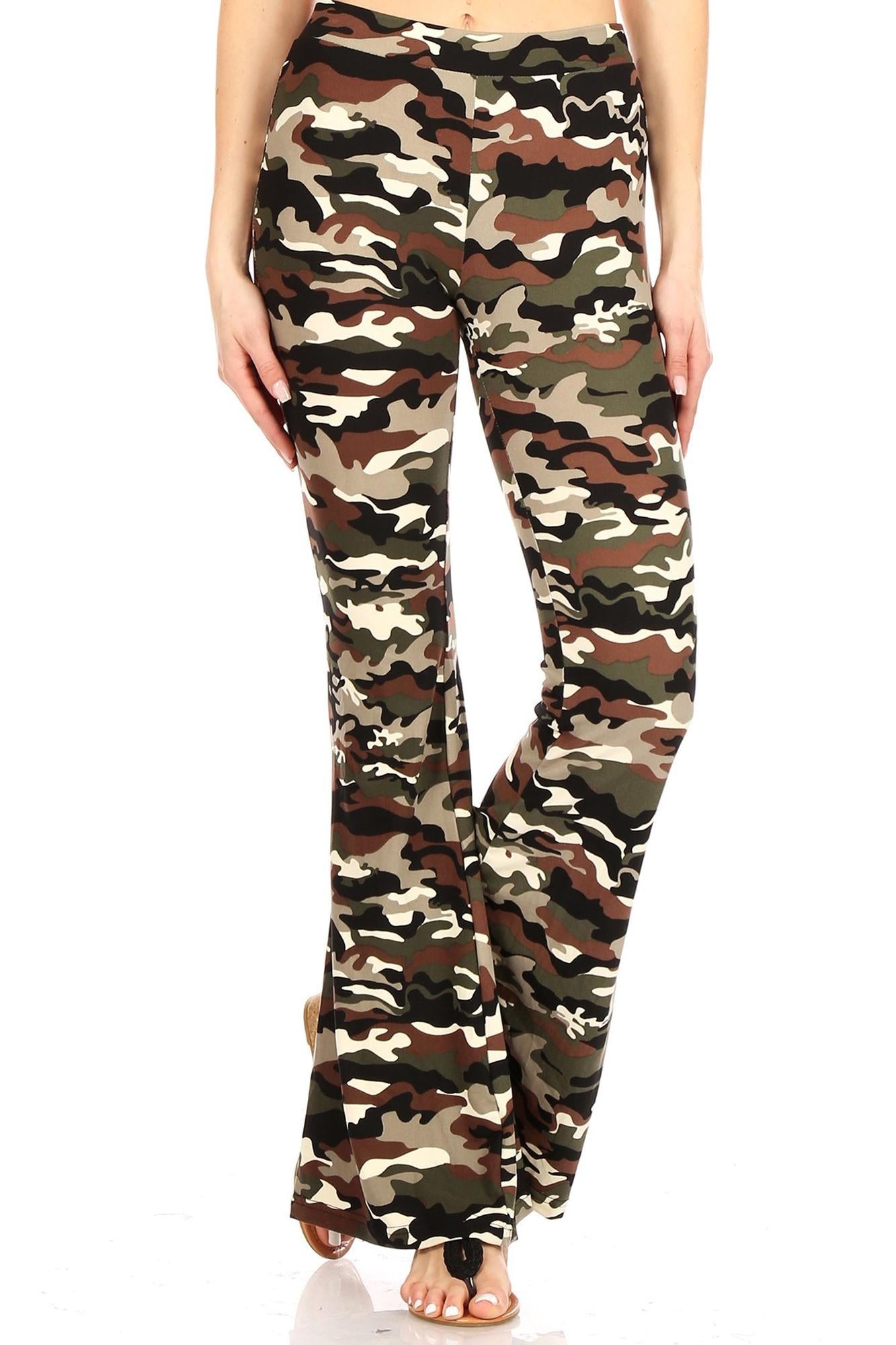 Wholesale Buttery Smooth Olive Camouflage Bell Bottom Leggings