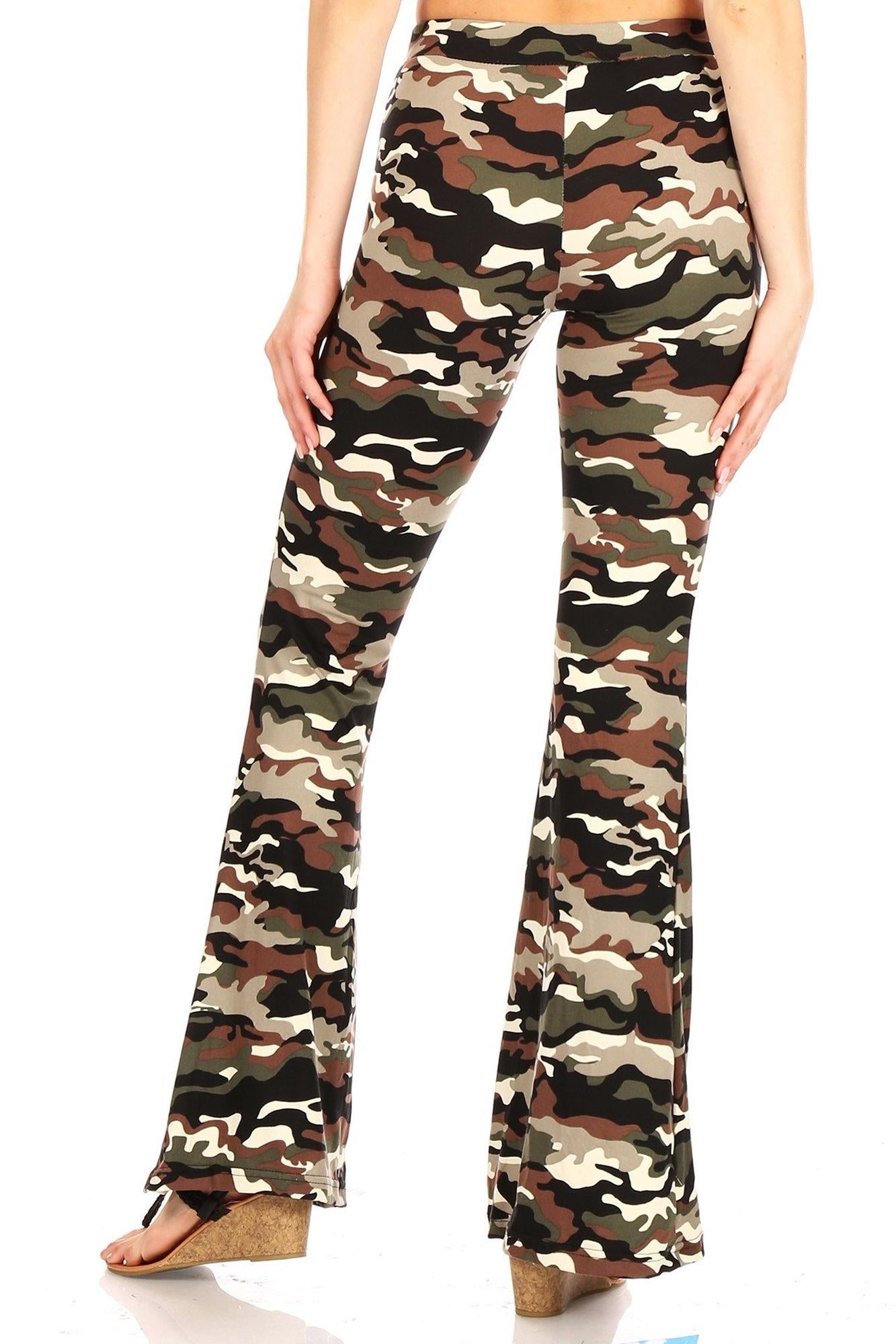 Wholesale Buttery Smooth Olive Camouflage Bell Bottom Leggings