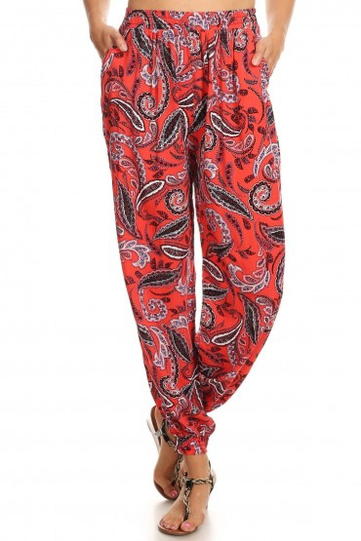Wholesale Ruby Red Paisley Harem Joggers