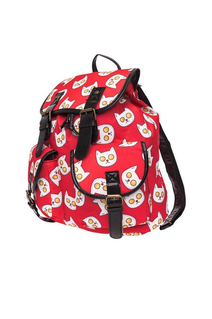 Wholesale Sunny Side Up Kitty Cat Graphic Print Buckle Flap Backpack