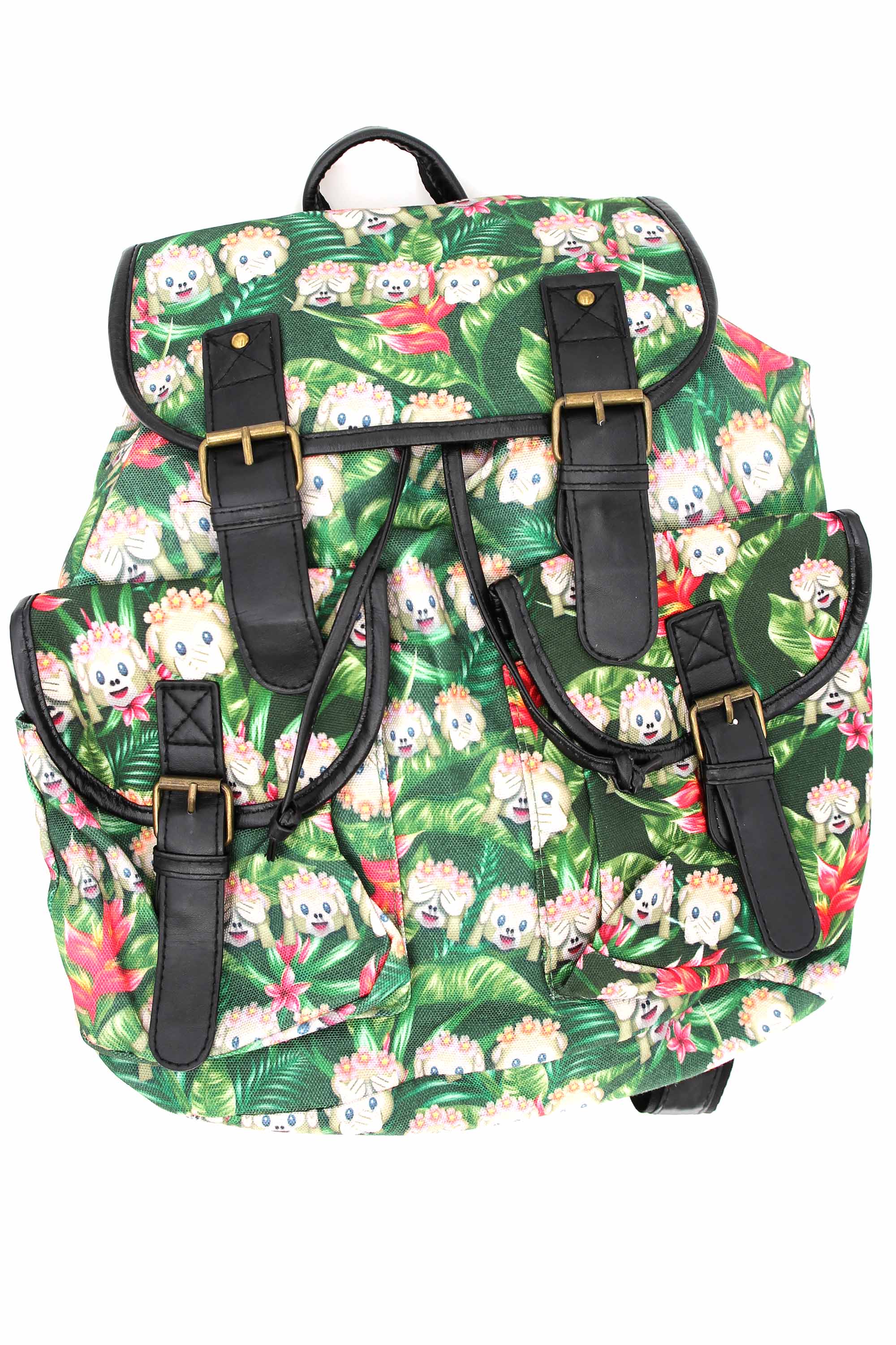 Wholesale Jungle Monkey Emoji Graphic Print Buckle Flap Backpack