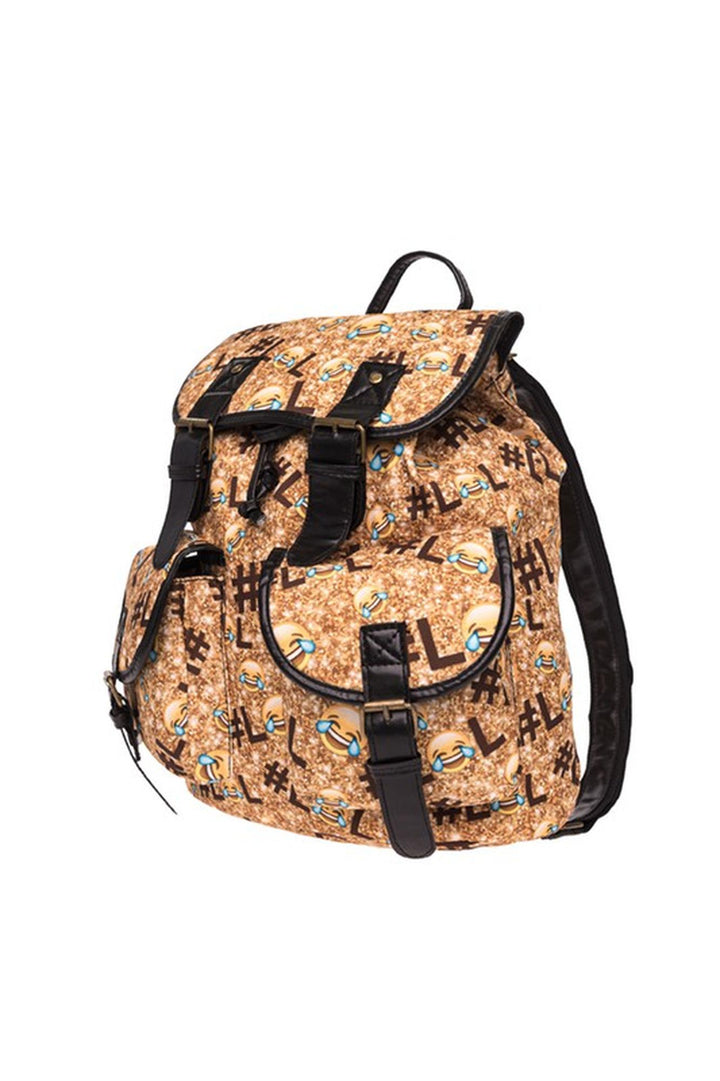 Wholesale LOL Emoji Sparkle Graphic Print Buckle Flap Backpack