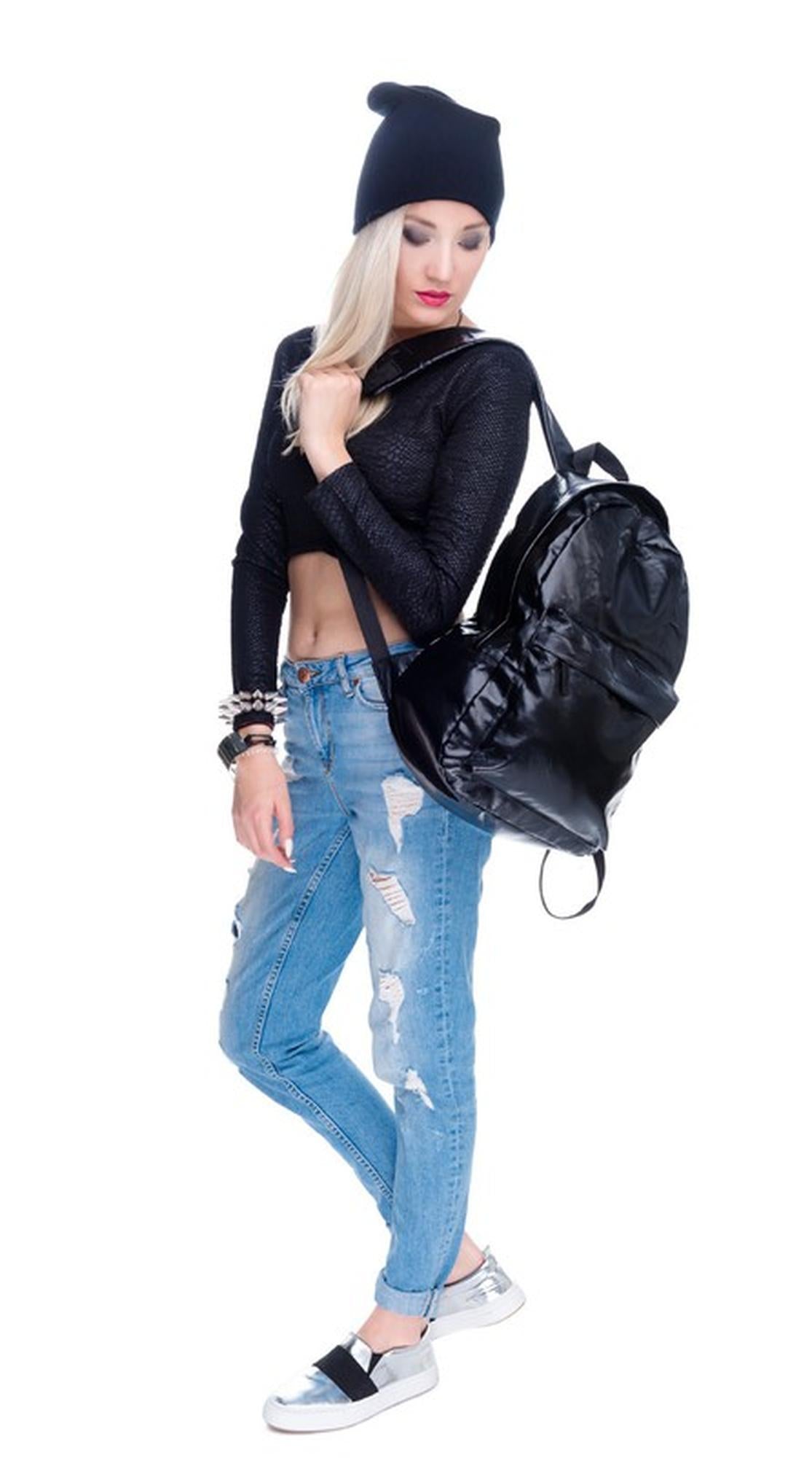 Wholesale Black Faux Leather Backpack