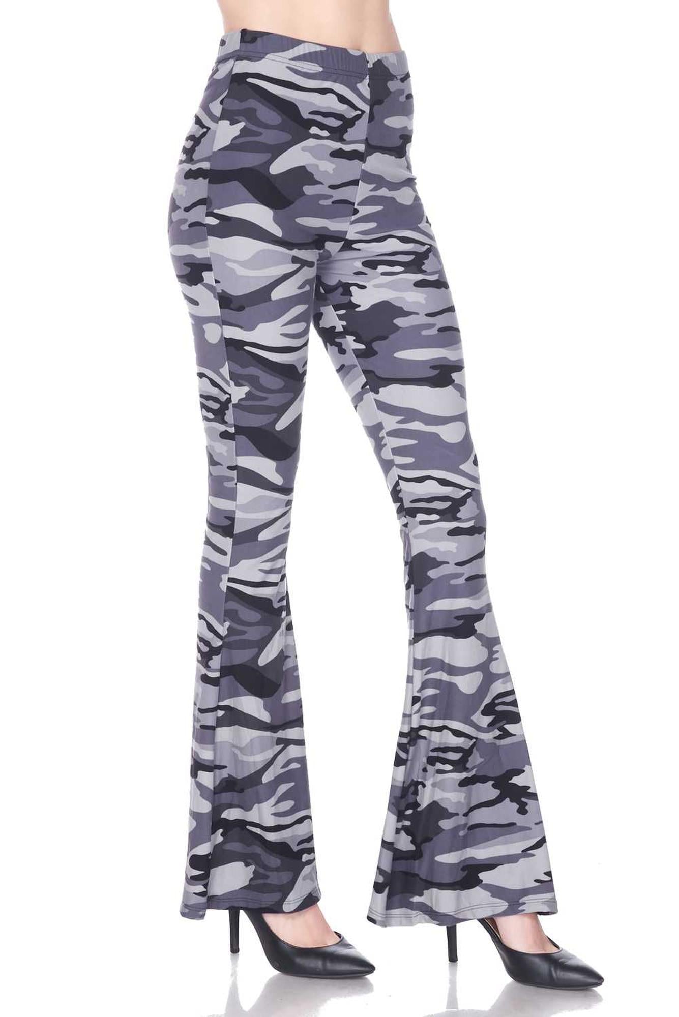 Wholesale Buttery Smooth Charcoal Camouflage Bell Bottom Leggings