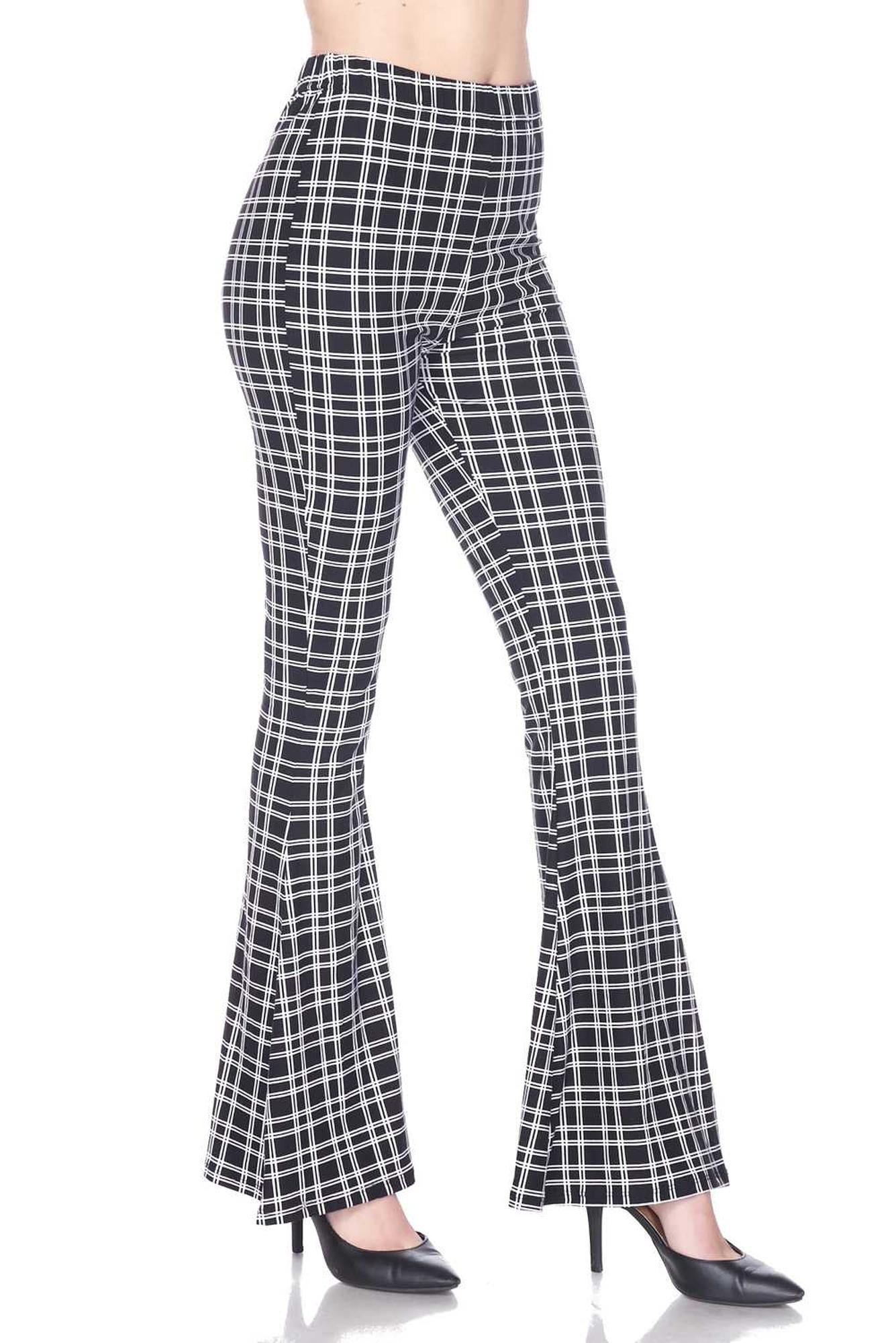 Wholesale Buttery Smooth Simple Squared Plaid Bell Bottom Leggings
