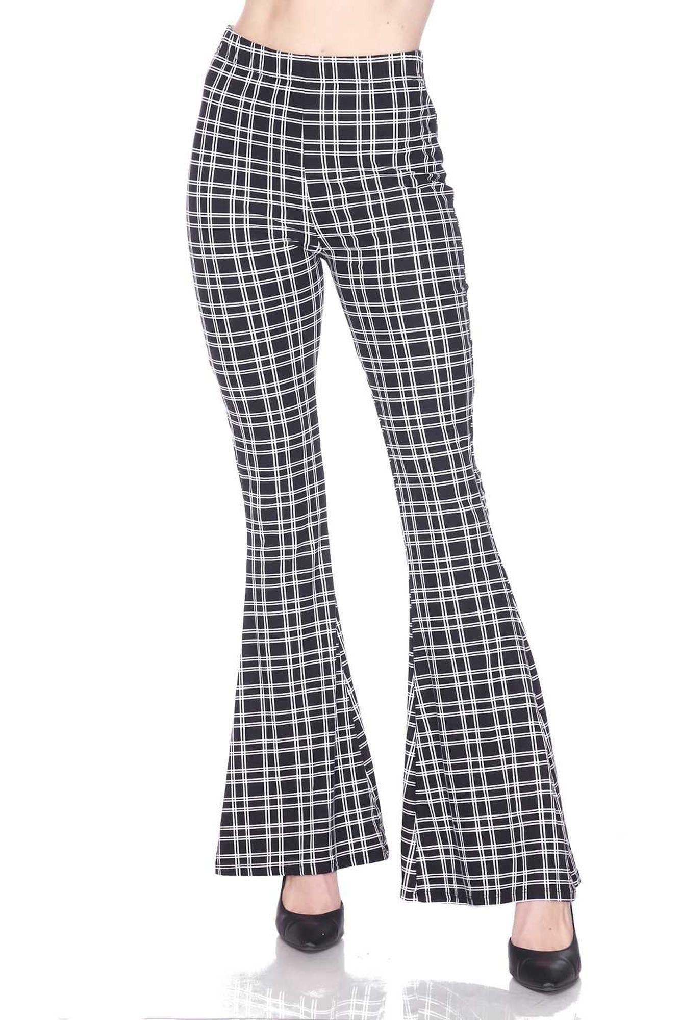 Wholesale Buttery Smooth Simple Squared Plaid Bell Bottom Leggings