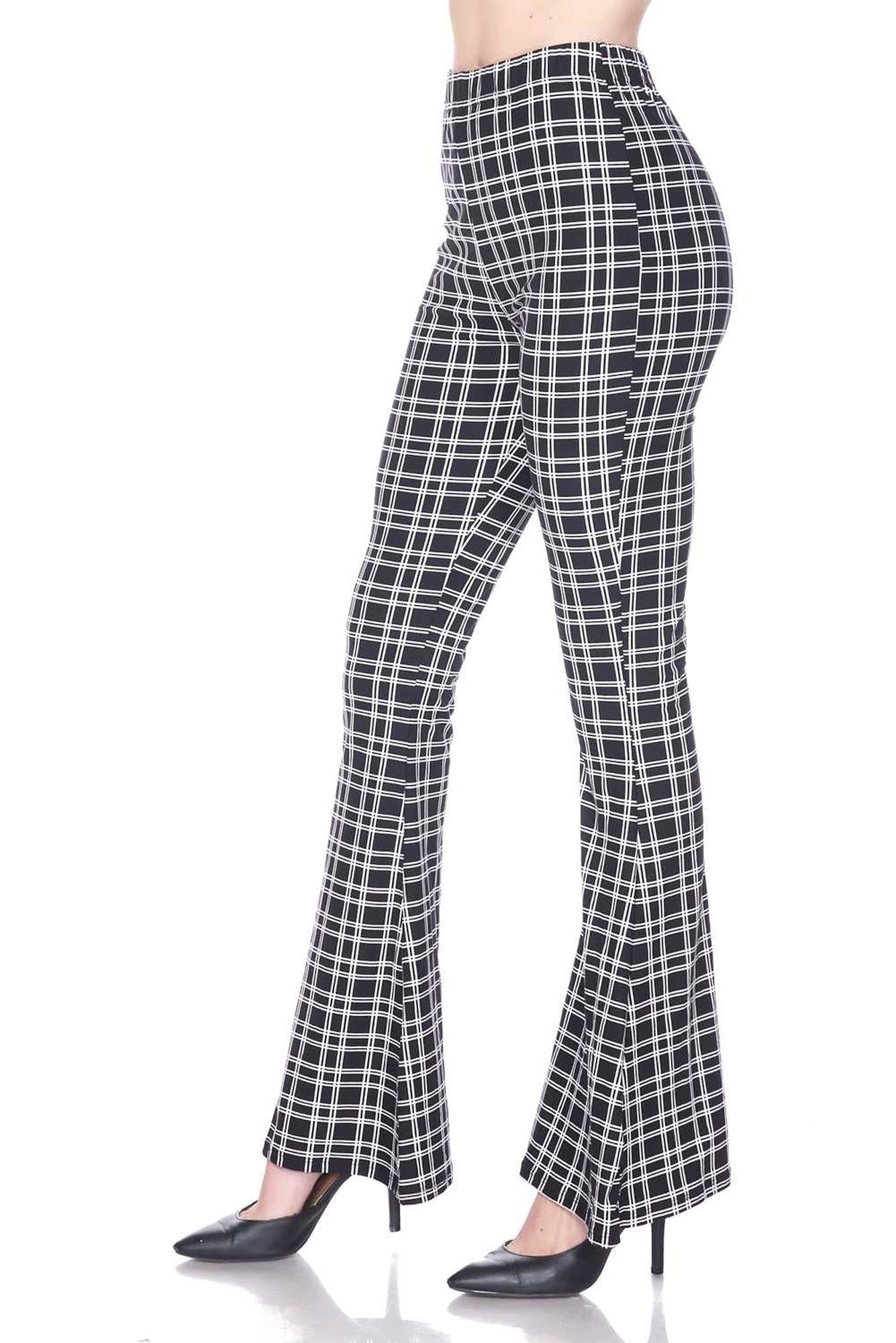 Wholesale Buttery Smooth Simple Squared Plaid Bell Bottom Leggings