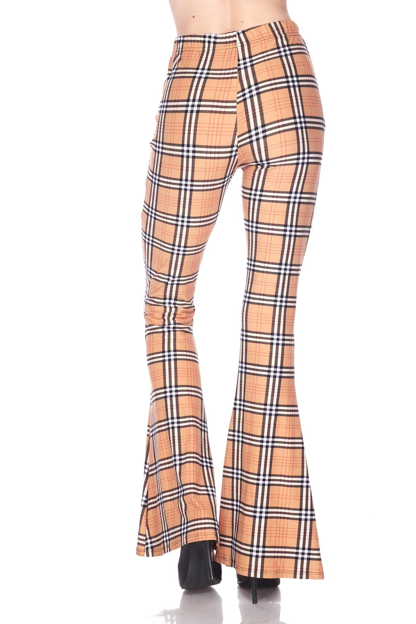 Wholesale Buttery Smooth Carmel Plaid Bell Bottom Leggings