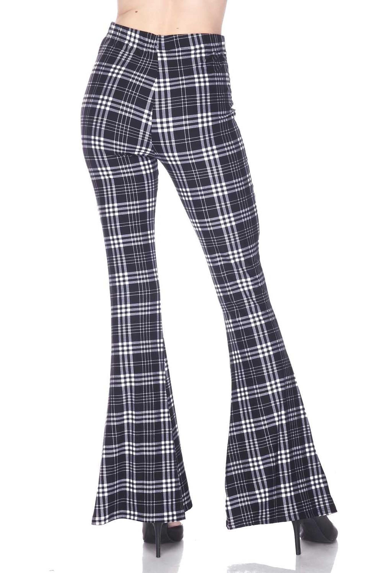 Wholesale Buttery Smooth Traditional Black and White Plaid Bell Bottom Leggings