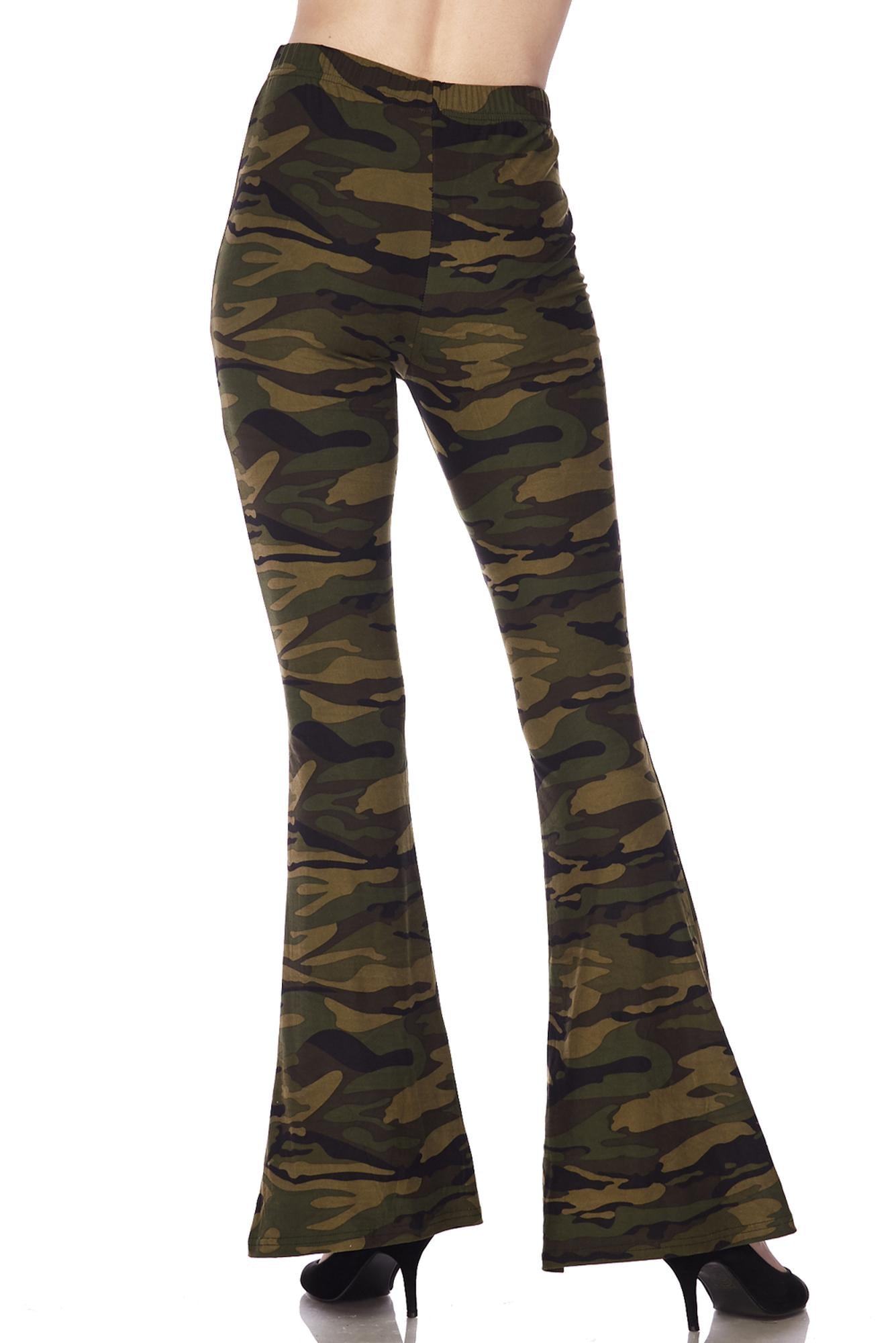 Wholesale Buttery Smooth Green Camouflage Bell Bottom Leggings