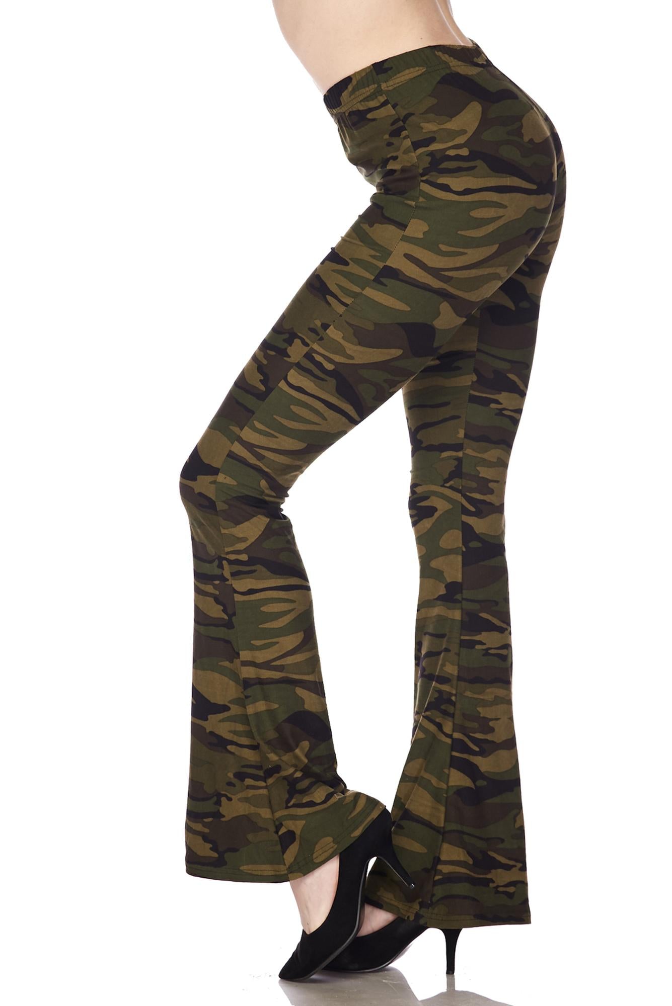 Wholesale Buttery Smooth Green Camouflage Bell Bottom Leggings