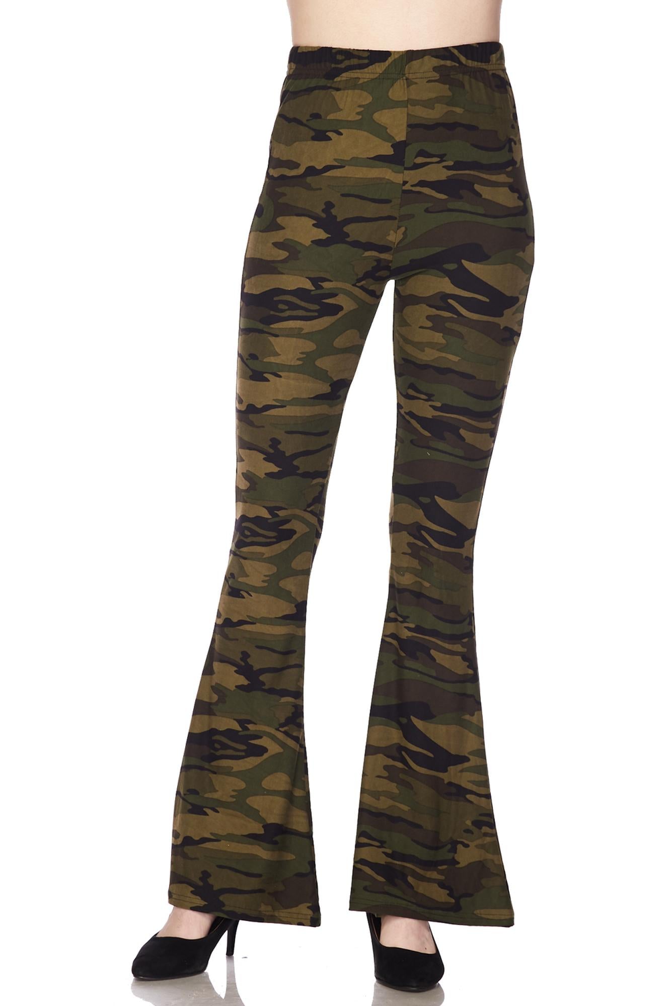 Wholesale Buttery Smooth Green Camouflage Bell Bottom Leggings