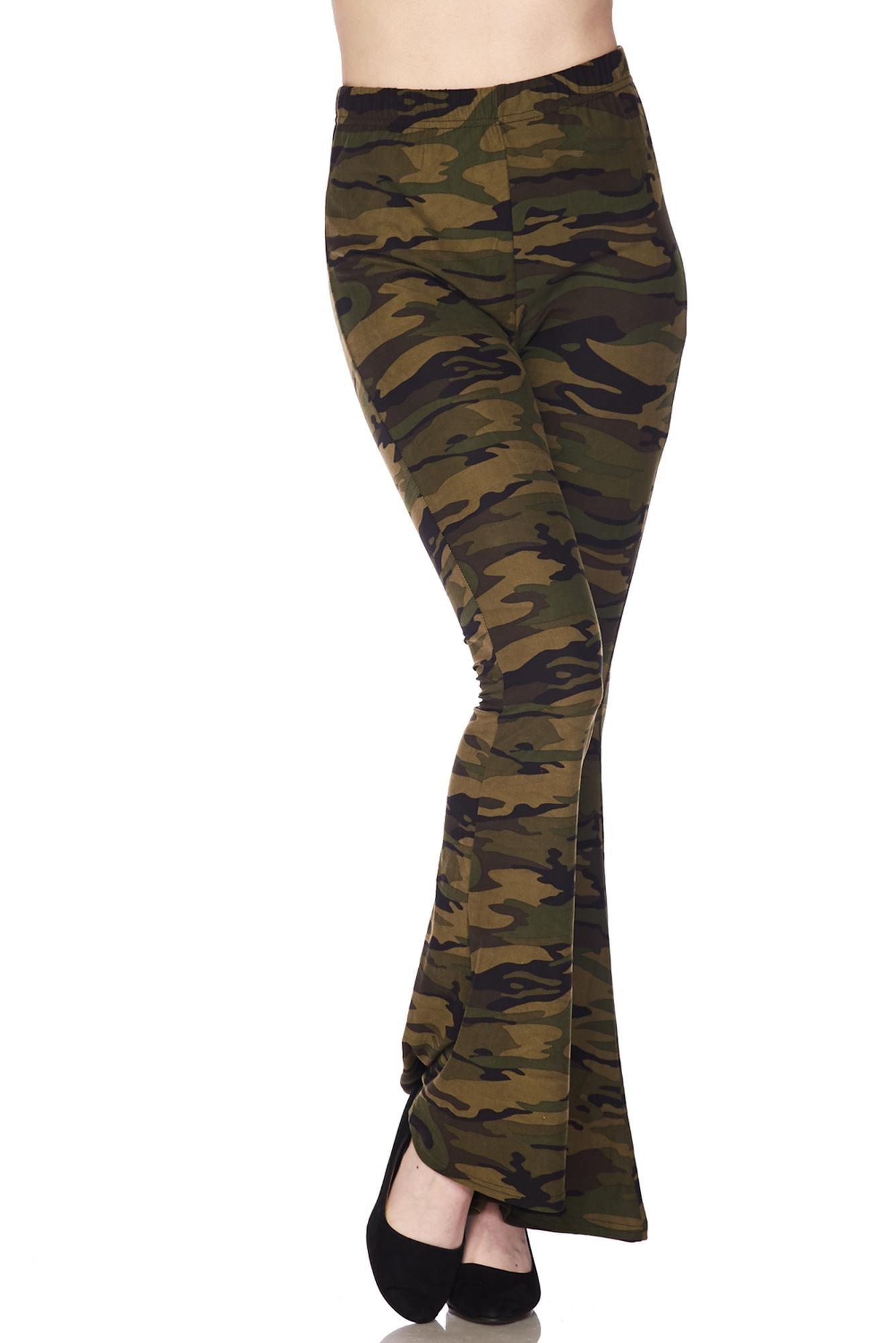 Wholesale Buttery Smooth Green Camouflage Bell Bottom Leggings