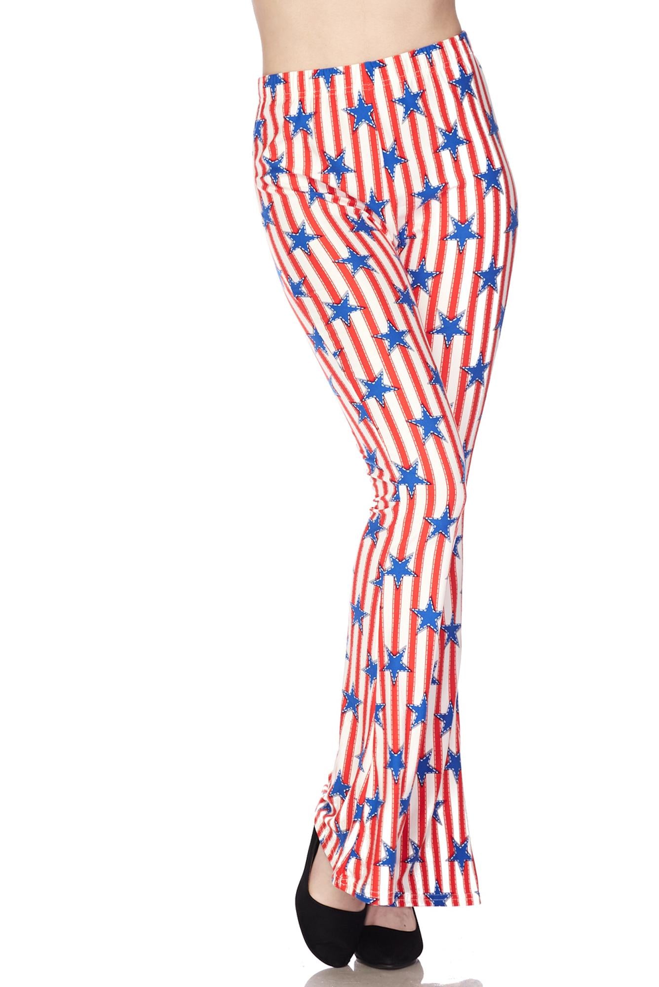 Wholesale Buttery Smooth Vertical Stars on Stripes Bell Bottom Leggings