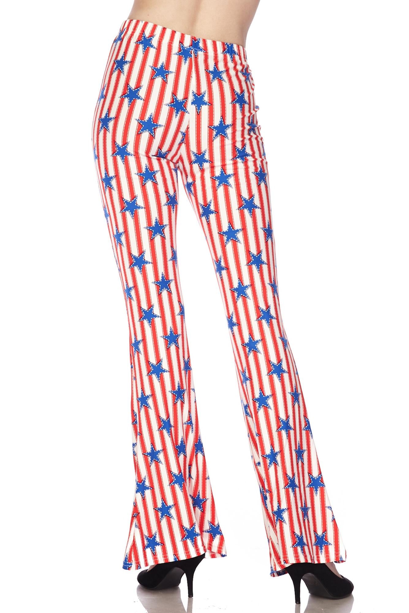 Wholesale Buttery Smooth Vertical Stars on Stripes Bell Bottom Leggings