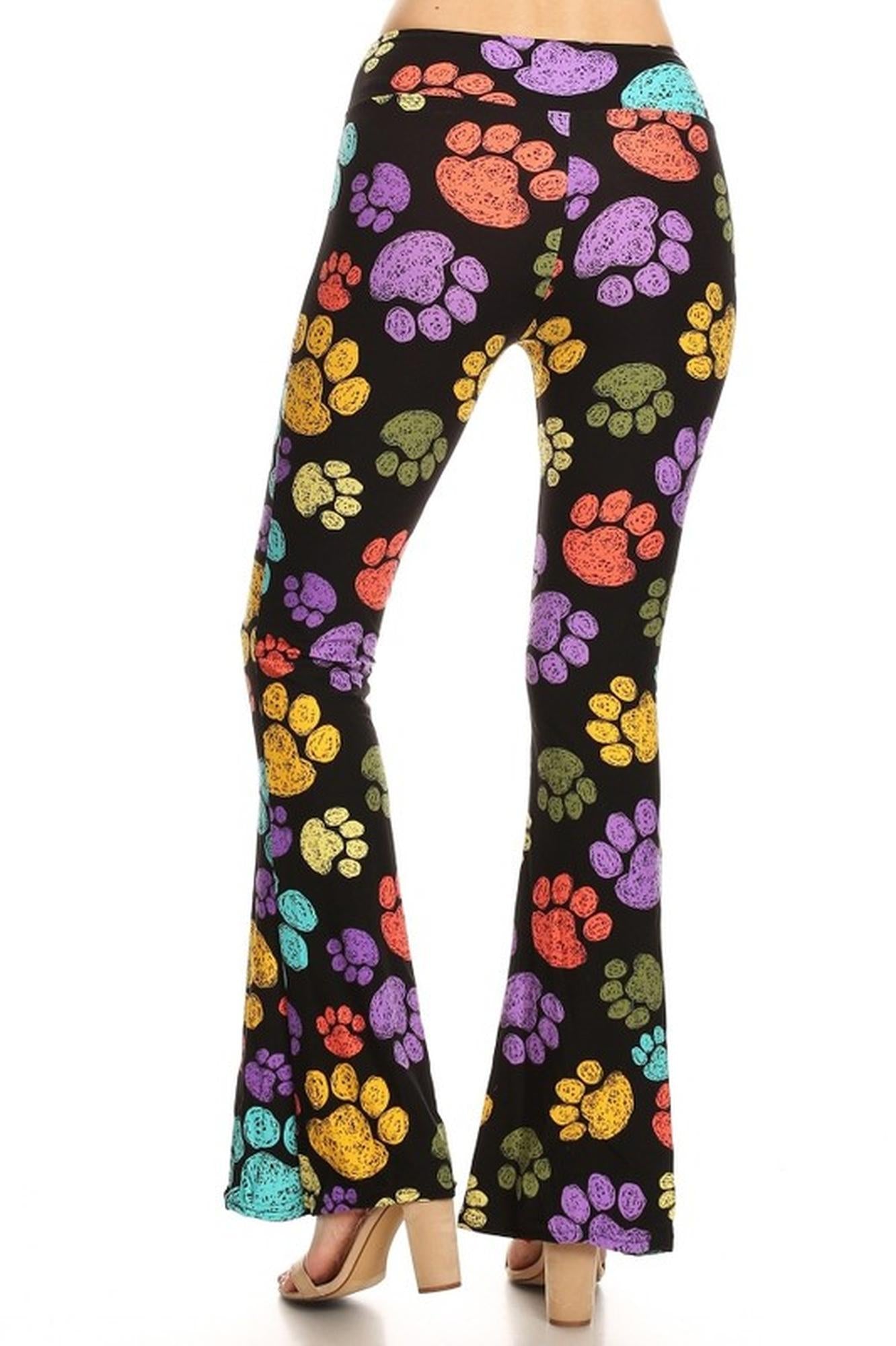 Wholesale Buttery Smooth Paw Print Bell Bottom Leggings