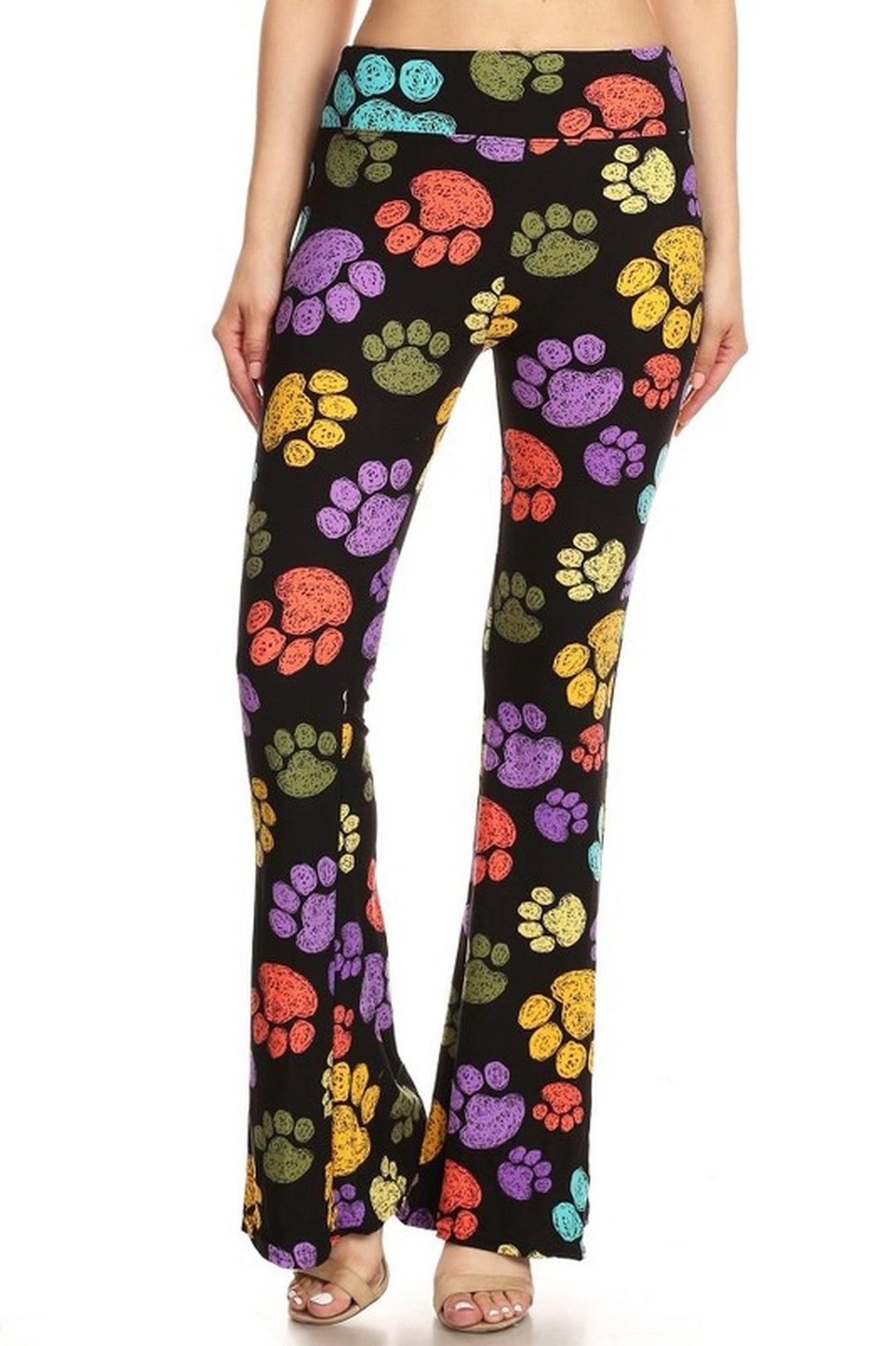 Wholesale Buttery Smooth Paw Print Bell Bottom Leggings