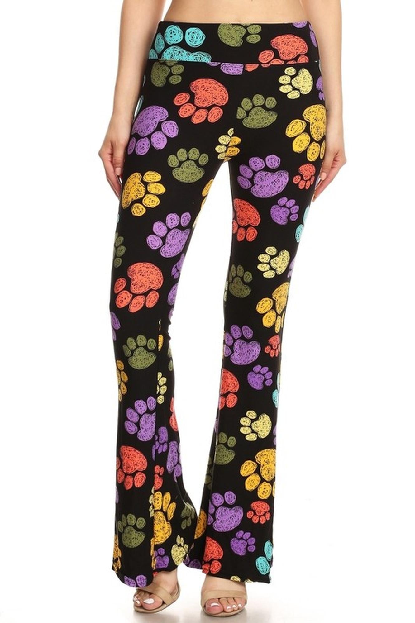 Wholesale Buttery Smooth Paw Print Bell Bottom Leggings