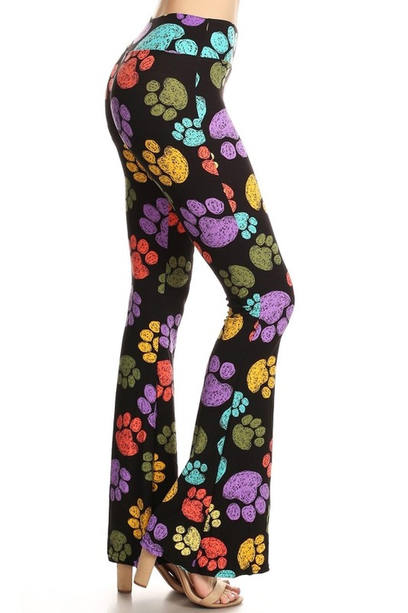 Wholesale Buttery Smooth Paw Print Bell Bottom Leggings