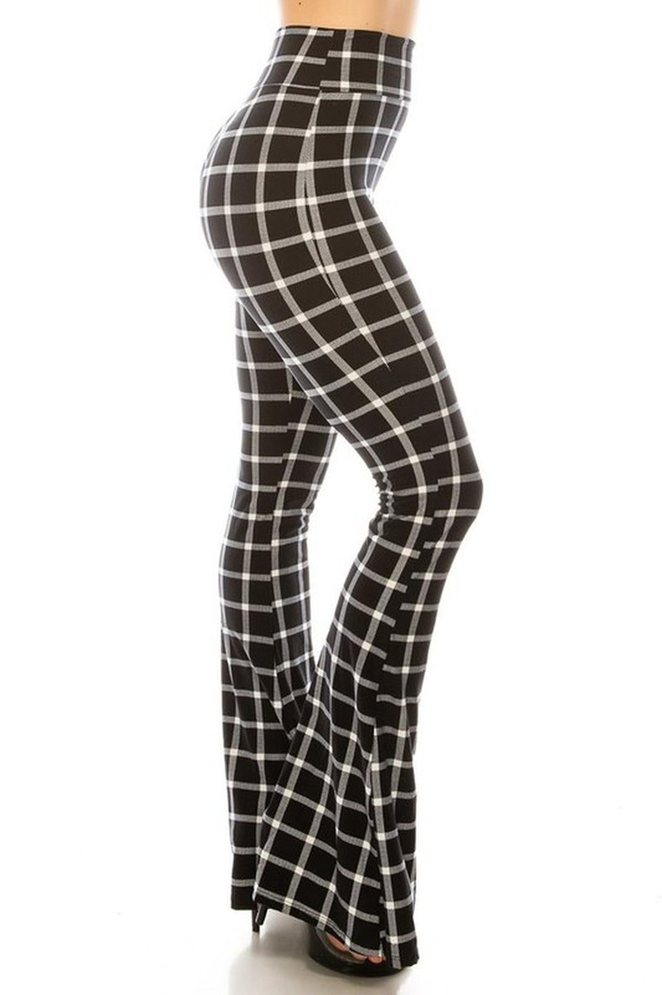 Wholesale Buttery Smooth Black and White Simple Plaid Bell Bottom Leggings