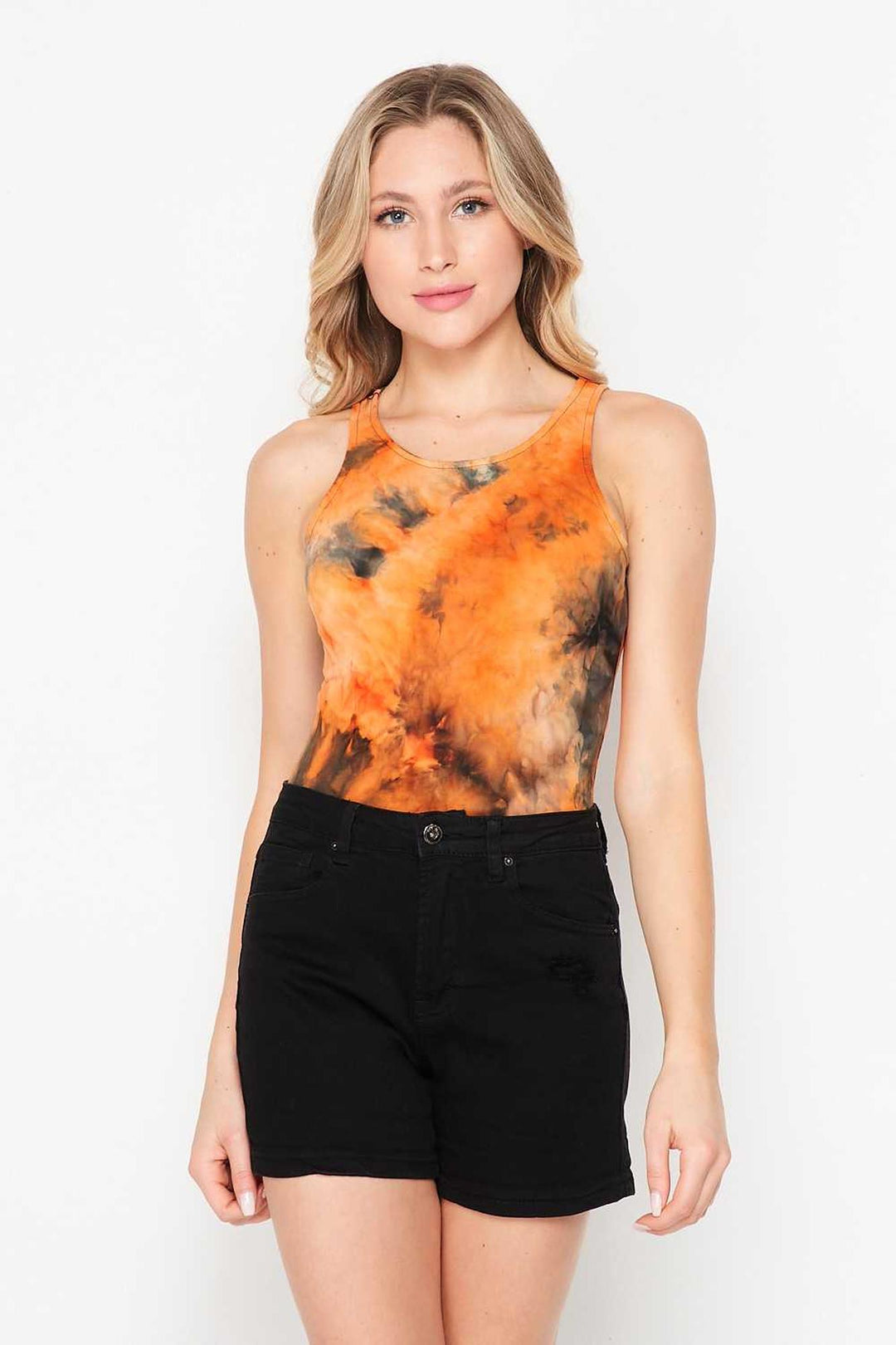 Wholesale Buttery Smooth Orange Tie Dye Bodysuit