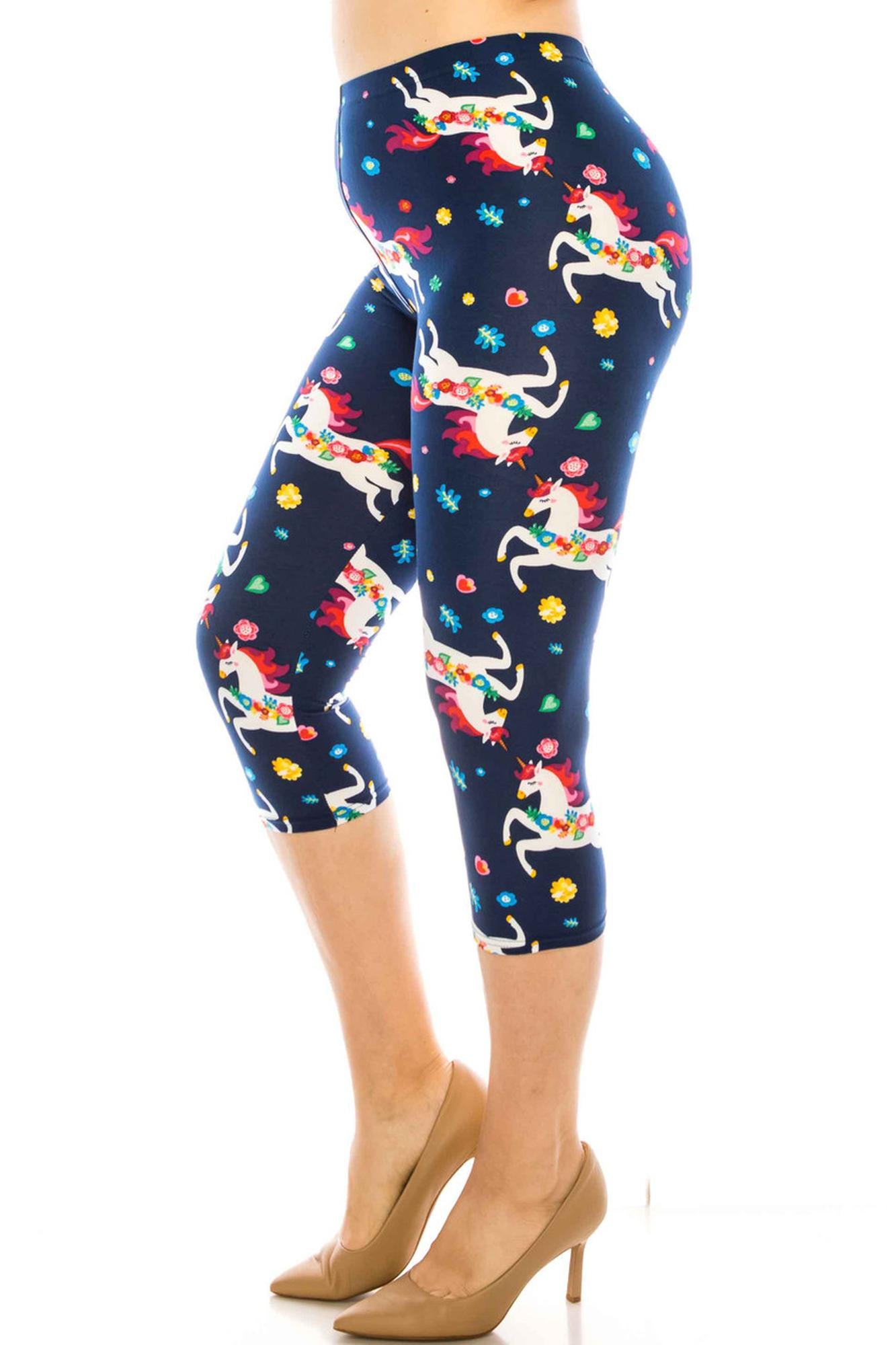 Wholesale Buttery Smooth Leaping Unicorns Plus Size Capris