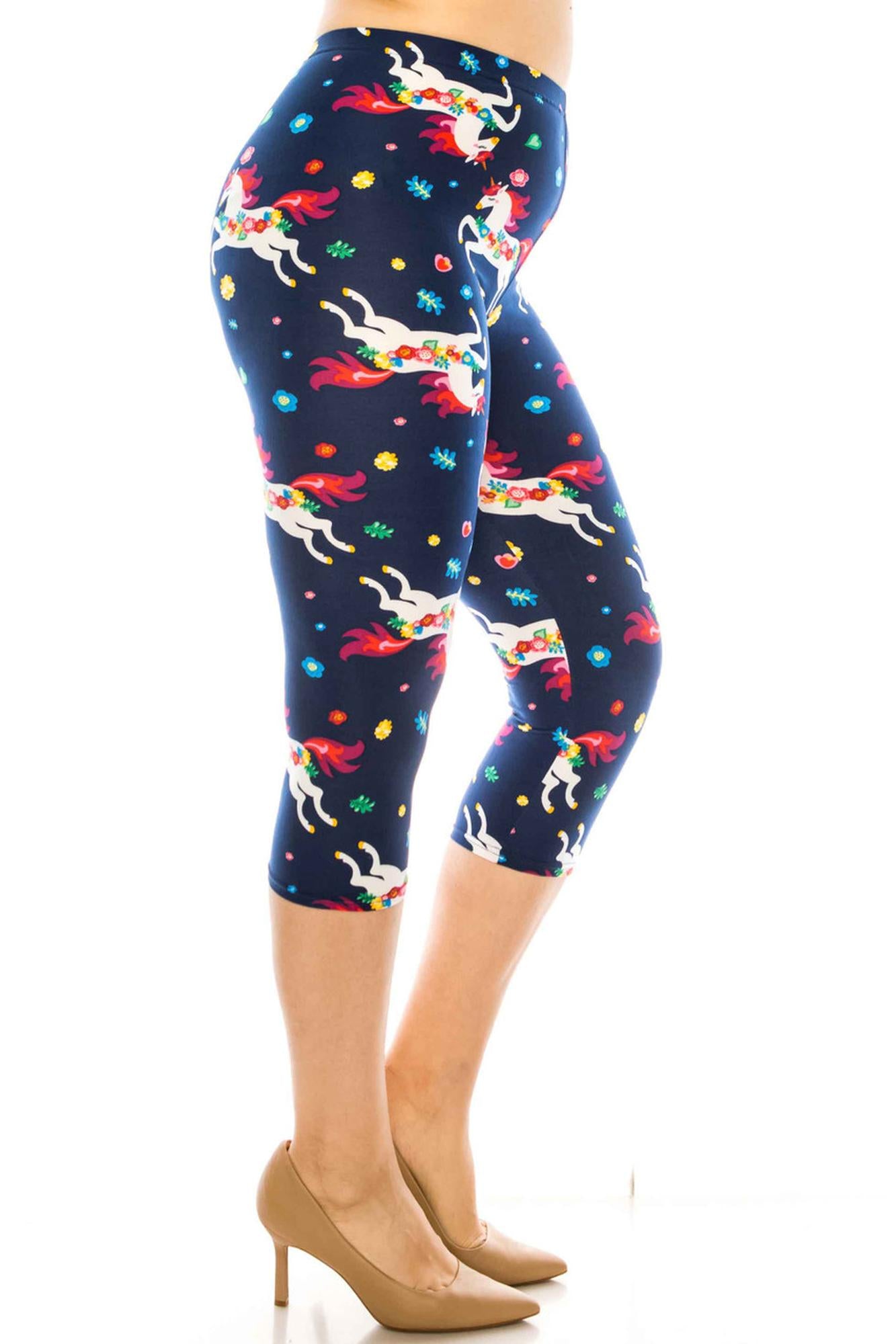 Wholesale Buttery Smooth Leaping Unicorns Plus Size Capris