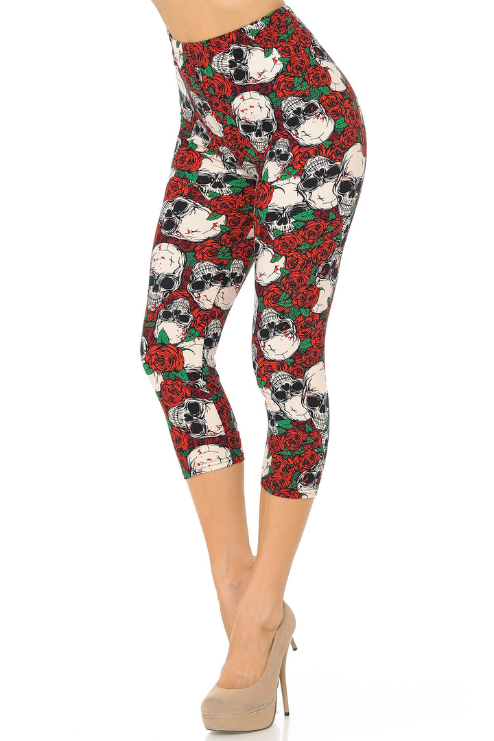 Wholesale Buttery Soft Pink Petal Sugar Skull Capris