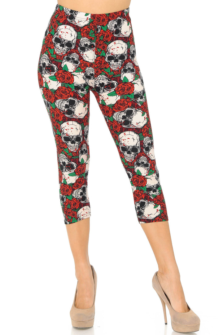 Wholesale Buttery Soft Pink Petal Sugar Skull Capris