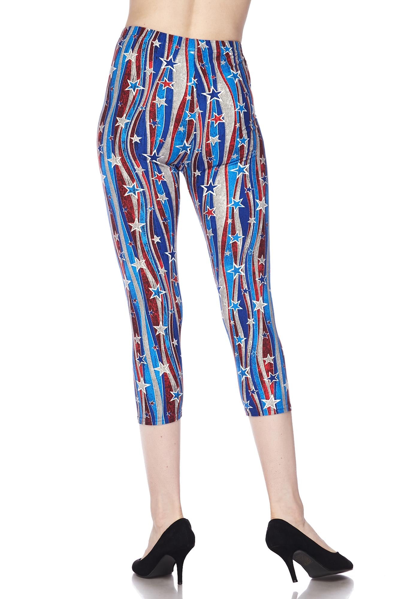 Wholesale Buttery Smooth Metallic USA Flag Capris