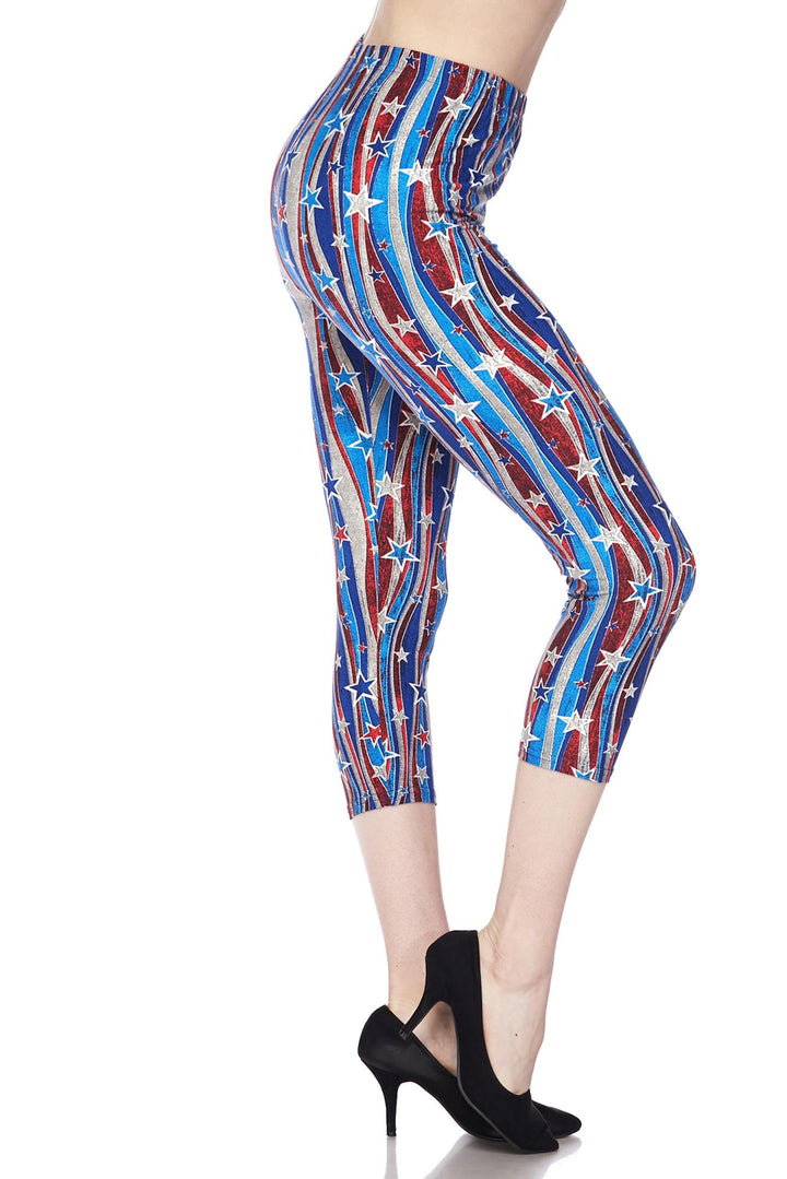 Wholesale Buttery Smooth Metallic USA Flag Capris