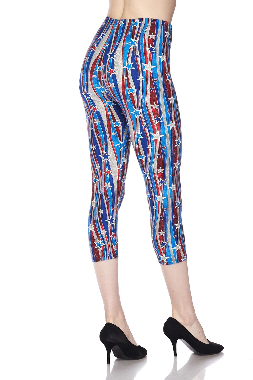 Wholesale Buttery Smooth Metallic USA Flag Capris