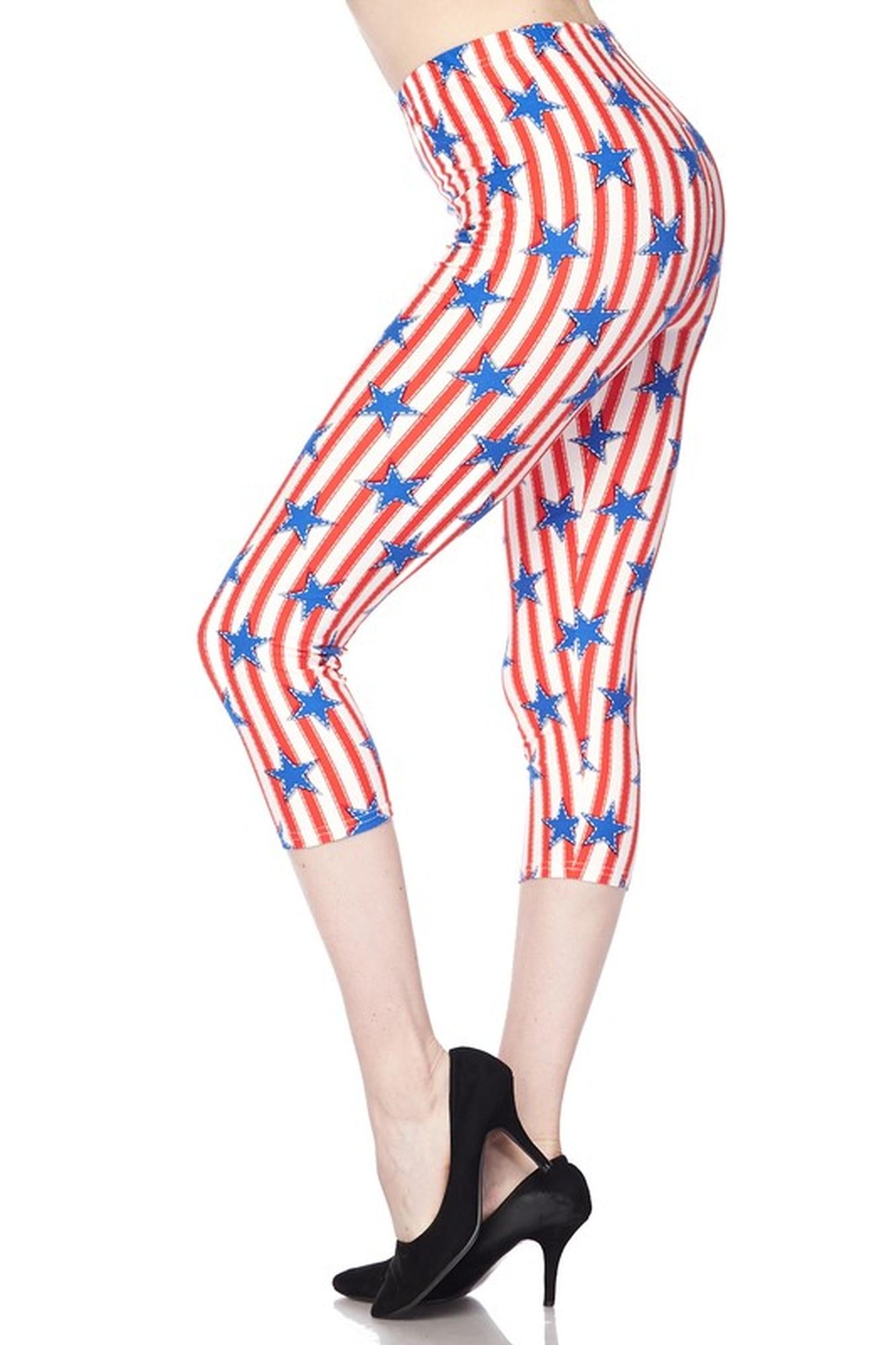 Wholesale Buttery Smooth Vertical Stars on Stripes Capris