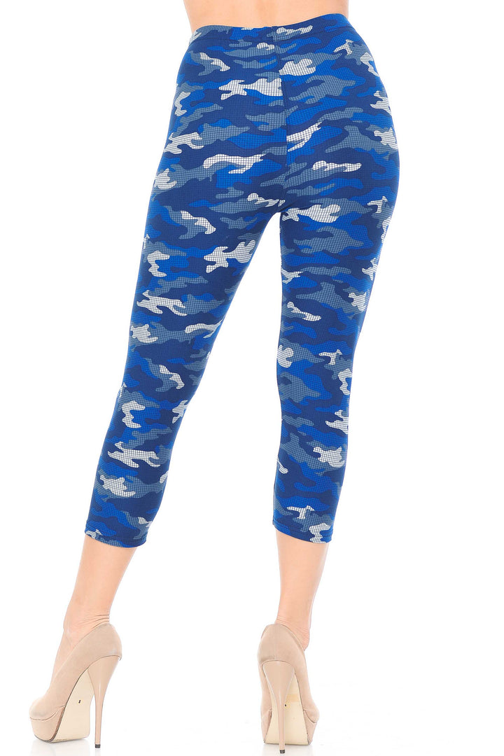 Wholesale Buttery Smooth Blue Grid Camouflage Capris
