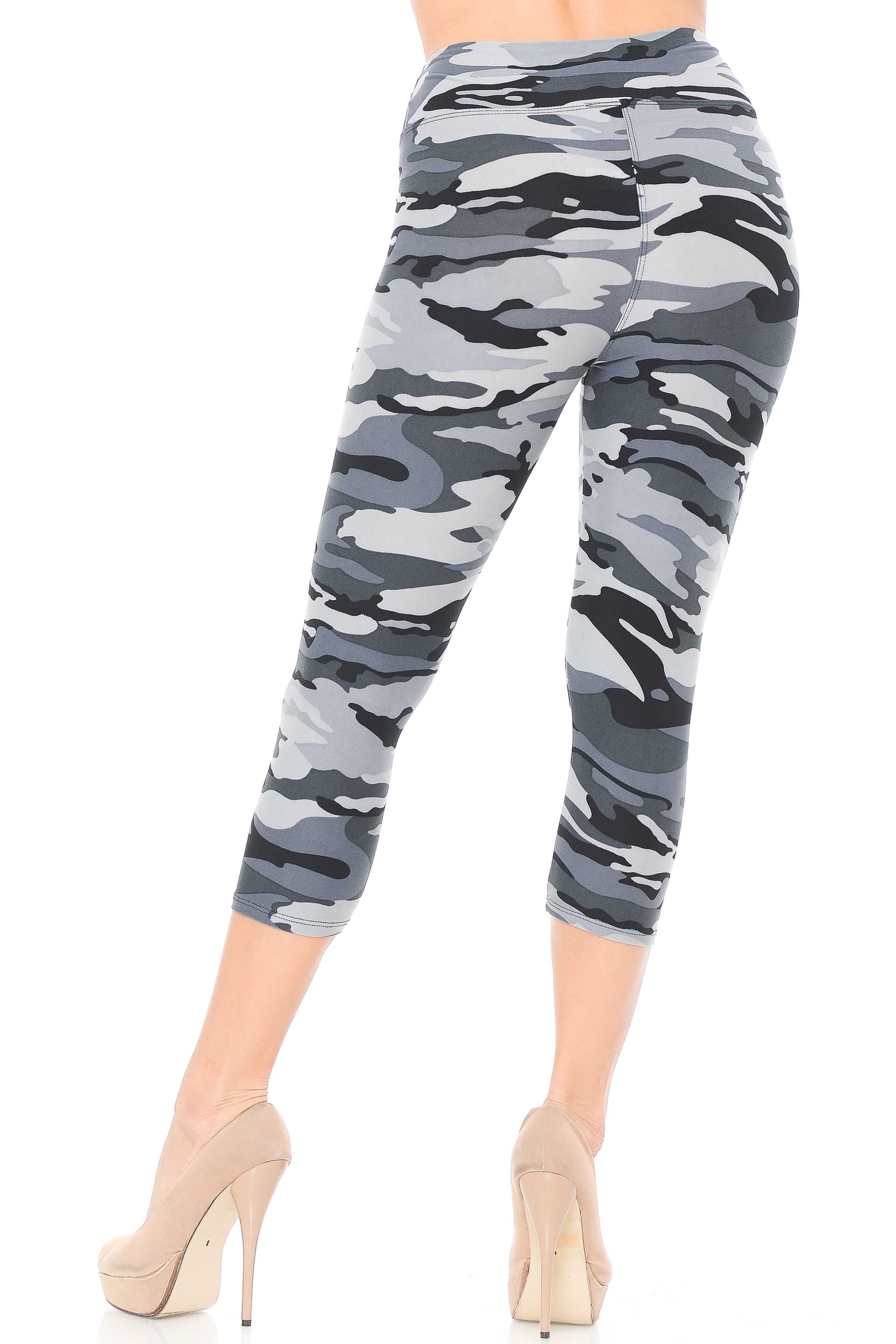 Wholesale Buttery Smooth Charcoal Camouflage High Waist Capris - 3 Inch
