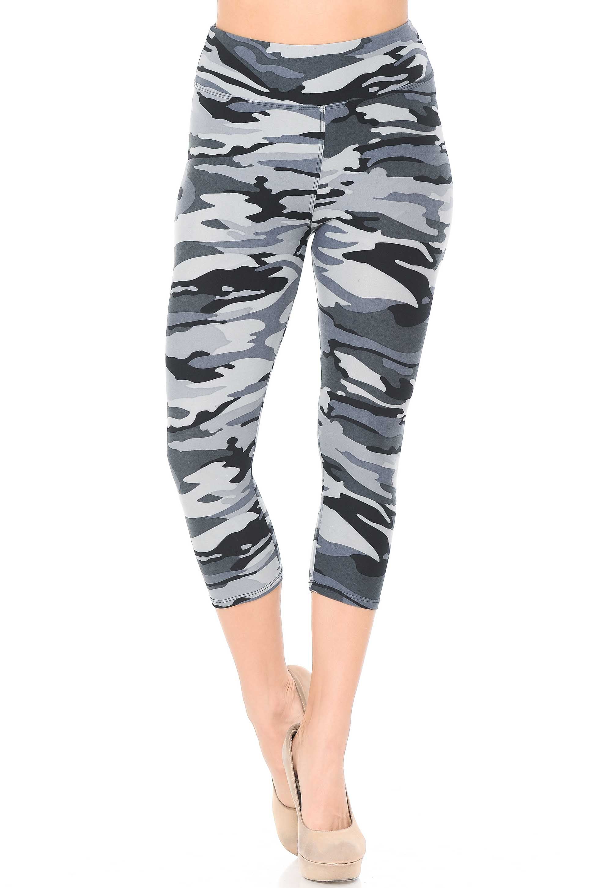 Wholesale Buttery Smooth Charcoal Camouflage High Waist Capris - 3 Inch