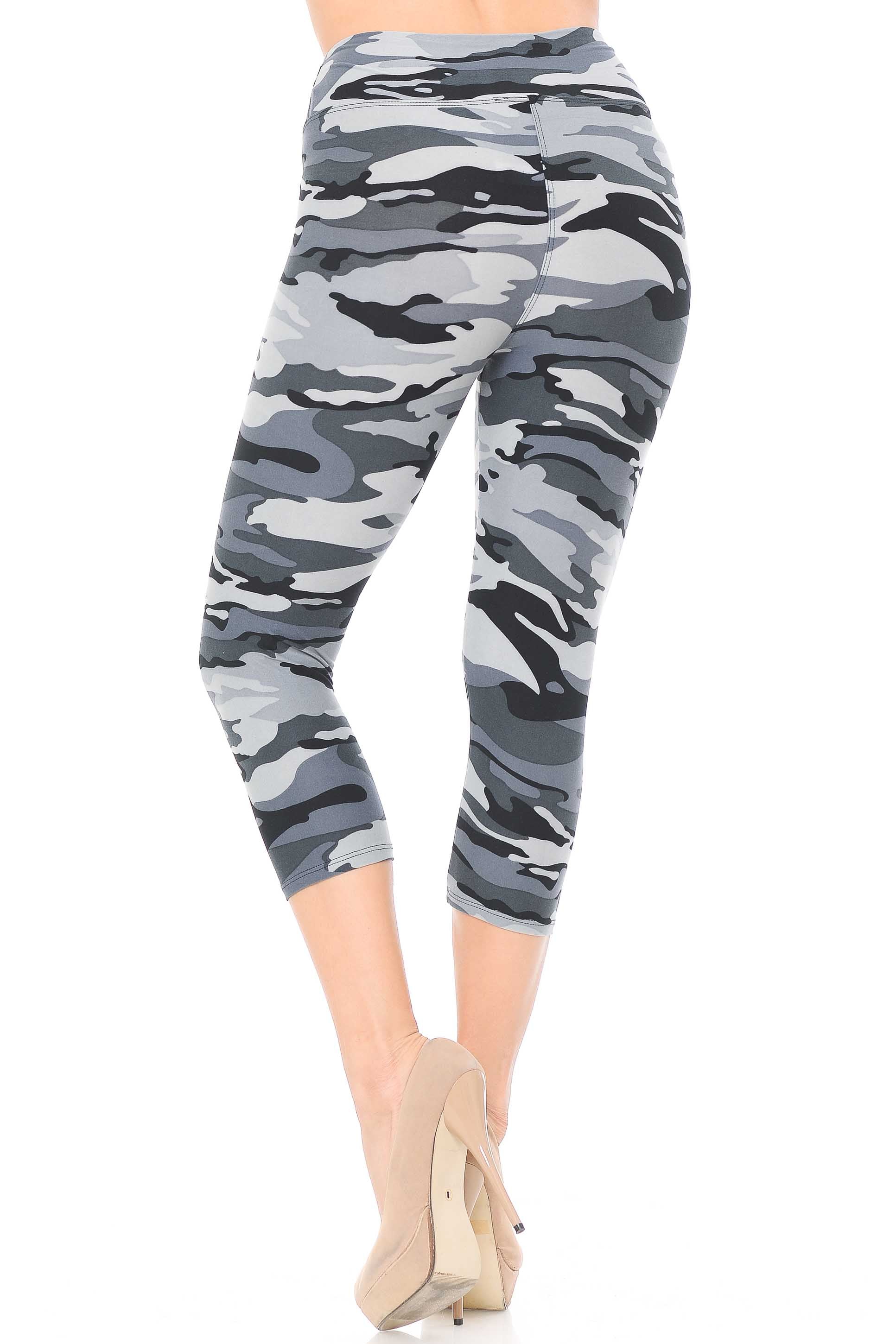 Wholesale Buttery Smooth Charcoal Camouflage High Waist Capris - 3 Inch