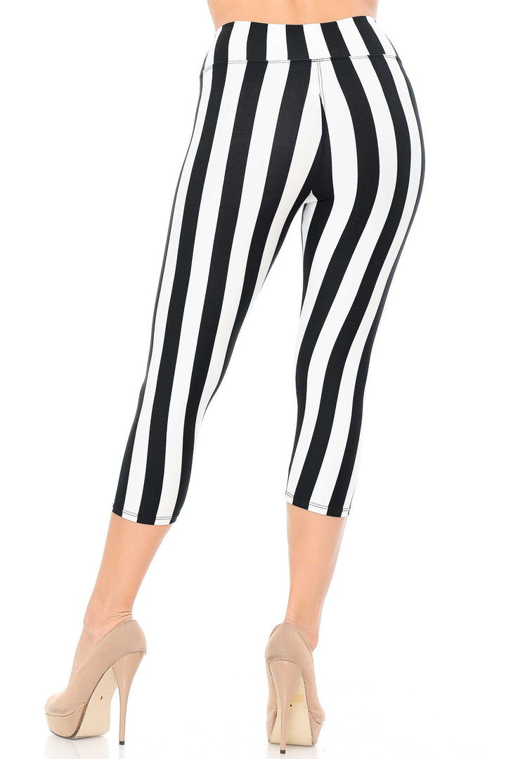 Wholesale Buttery Smooth Vertical Wide Stripe High Waisted Capris - 3 Inches