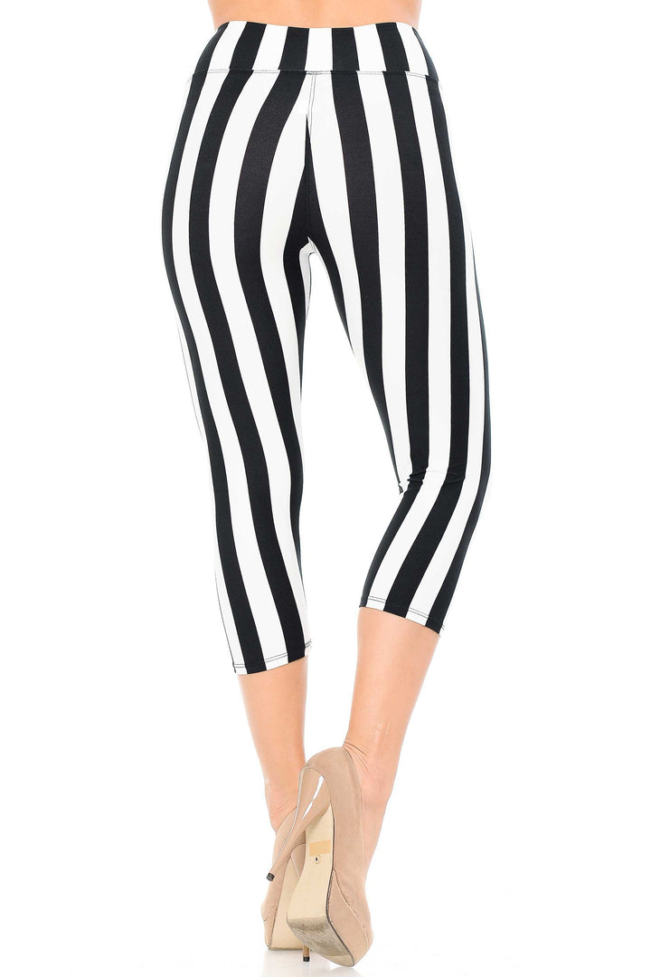 Wholesale Buttery Smooth Vertical Wide Stripe High Waisted Capris - 3 Inches