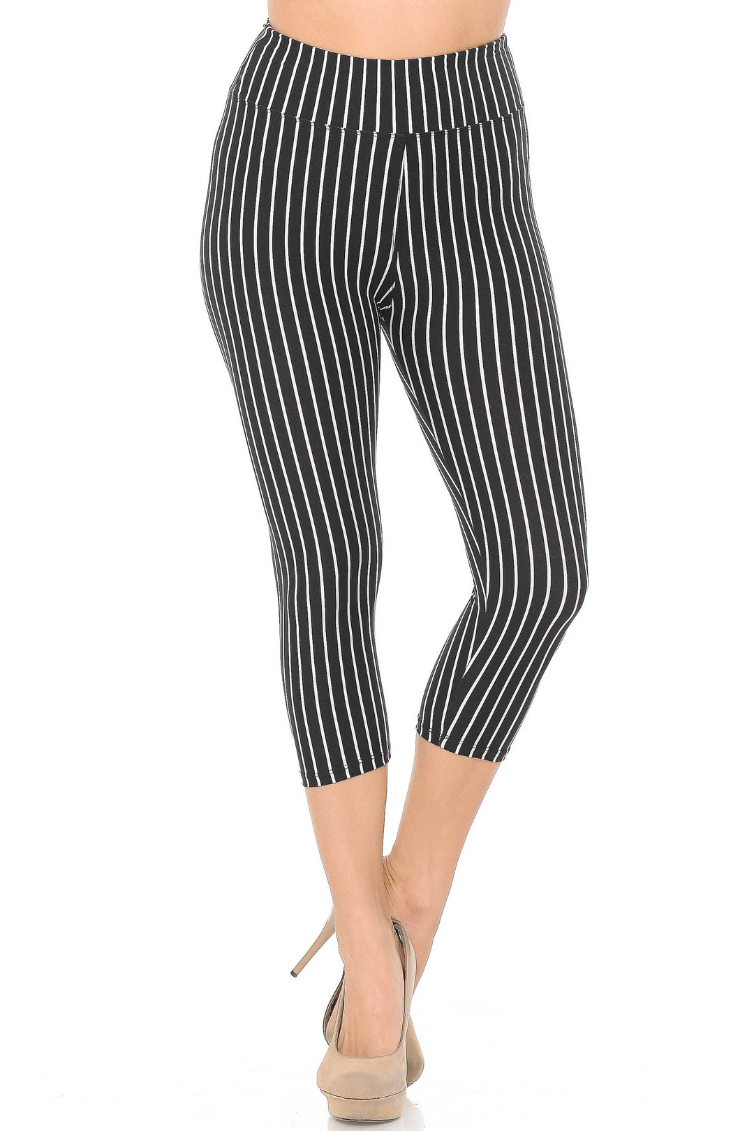 Wholesale Buttery Smooth Pinstripe High Waisted Capris - 3 Inches